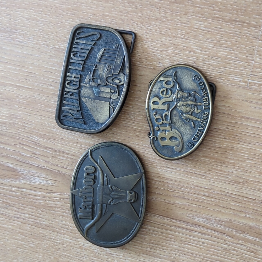 Vintage Brass Belt Buckles | Marlboro + Big Red + Raleigh Lights